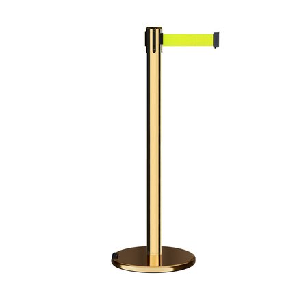 MONTOUR LINE Retractable Belt Rolling Stanchion, 2.5ft Pol.Brass Post  9ft. Fl.Yel ME630-PB-FYW-90